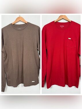 Tenore Men's Long Sleeve Red and Brown Bundle, NWT, Retail $64/Each, 100% Cotton